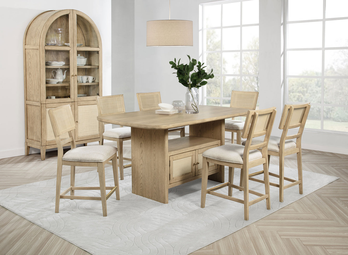 Kailani 4-Door Cane Dining Vitrine Display Cabinet Beige Oak
