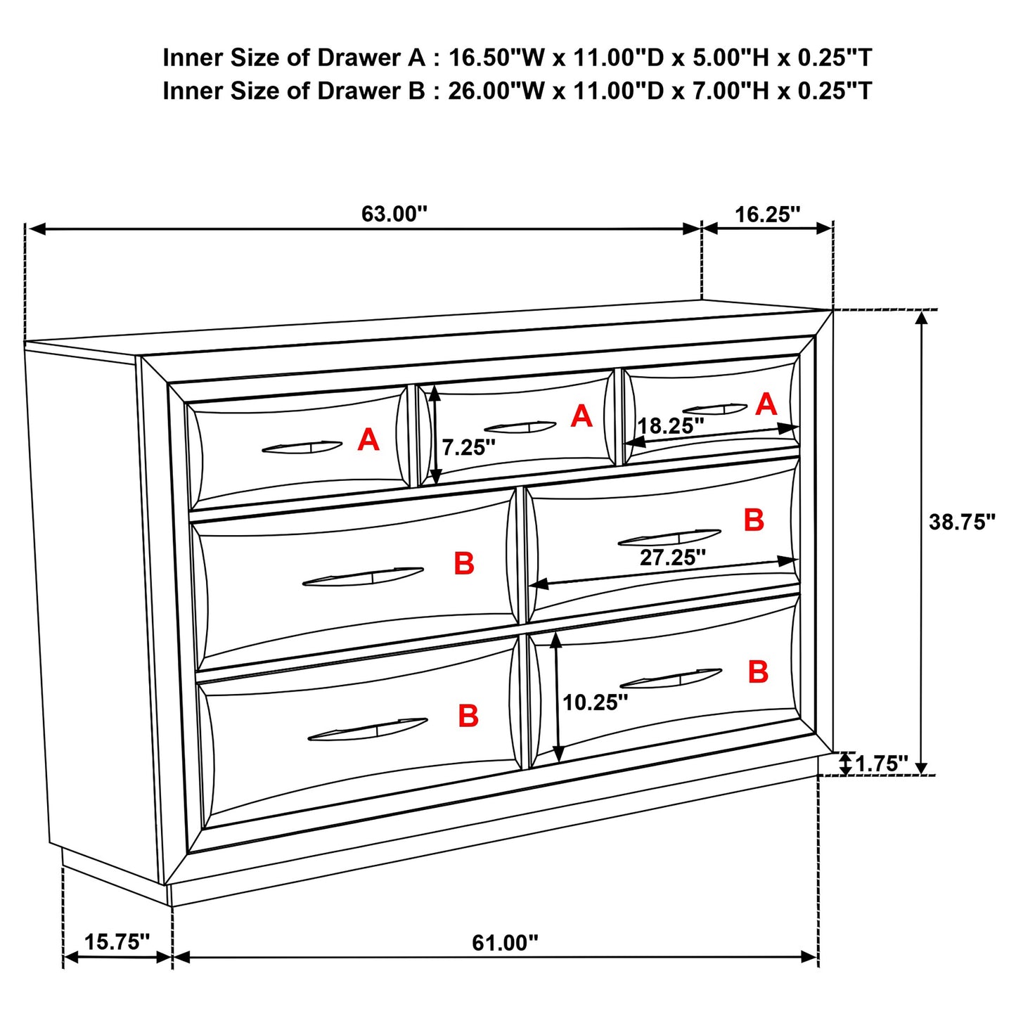 Atlas 7-drawer Bedroom Dresser Cabinet Dark Oak