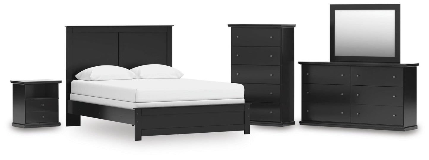 Maribel Queen Panel Bed, Dresser, Mirror, Chest and Nightstand