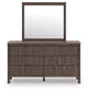 Pamytta Twin Upholstered Panel Platform Bed, Dresser and Mirror