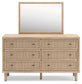 Cielden Queen Upholstered Bed with Roll Slats, Dresser and Mirror