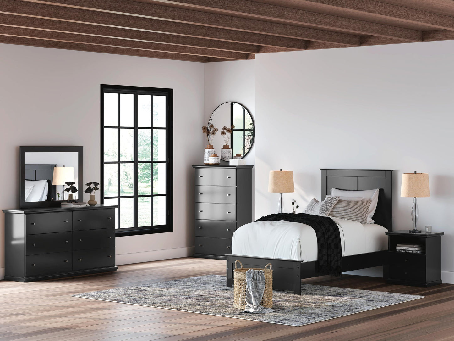 Maribel Twin Panel Bed, Dresser, Mirror and Nightstand