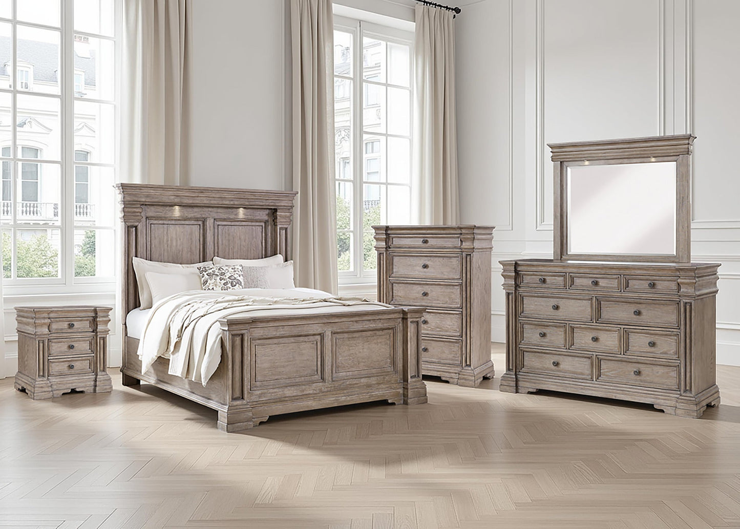 Blairhurst Queen Panel Bed, Dresser, Mirror, Chest and Nightstand