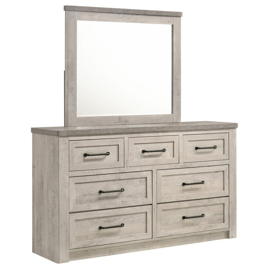 Nevado Farmhouse 7-Drawer Dresser and Beveled Mirror Set