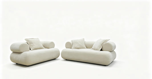 Eskola 3-seat Chenille Sofa with Rounded Shelter Arms Ivory