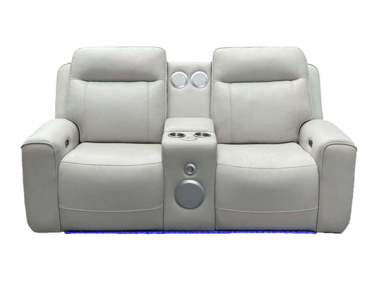 Rojas Dual Power Reclining Loveseat with Bluetooth Speakers Greige