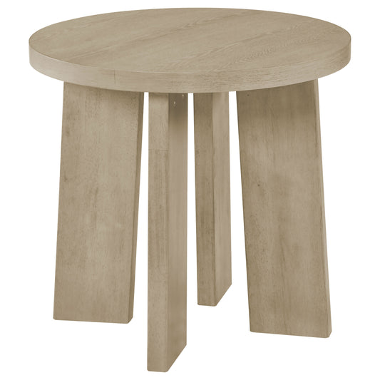 Strouse Contemporary Round End Table in Natural Oak