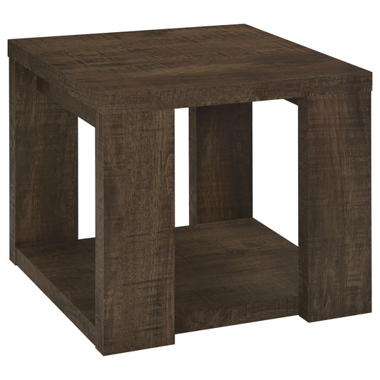Pavone Transitional Square End Table with Lower Shelf Dark Rustic Mango