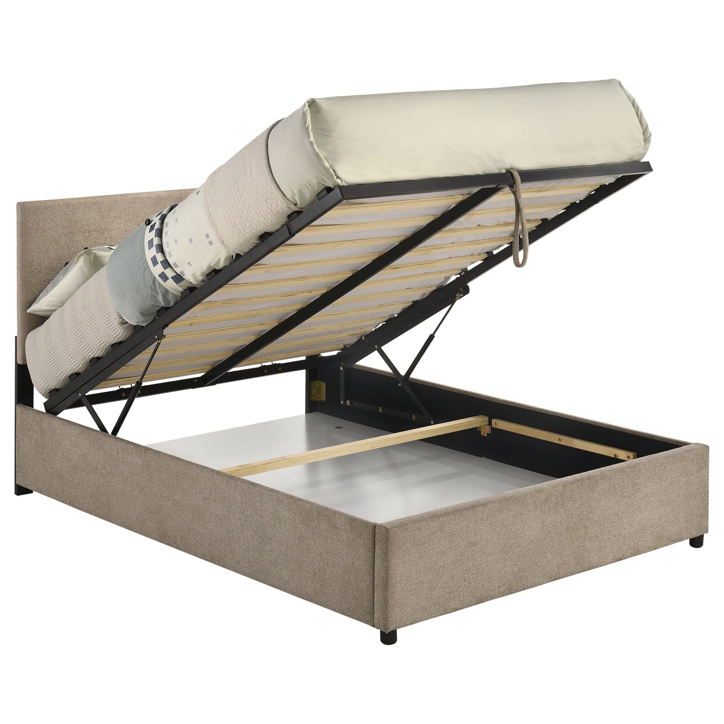 Reeves Upholstered Full Lift-Top Storage Platform Bed Tan