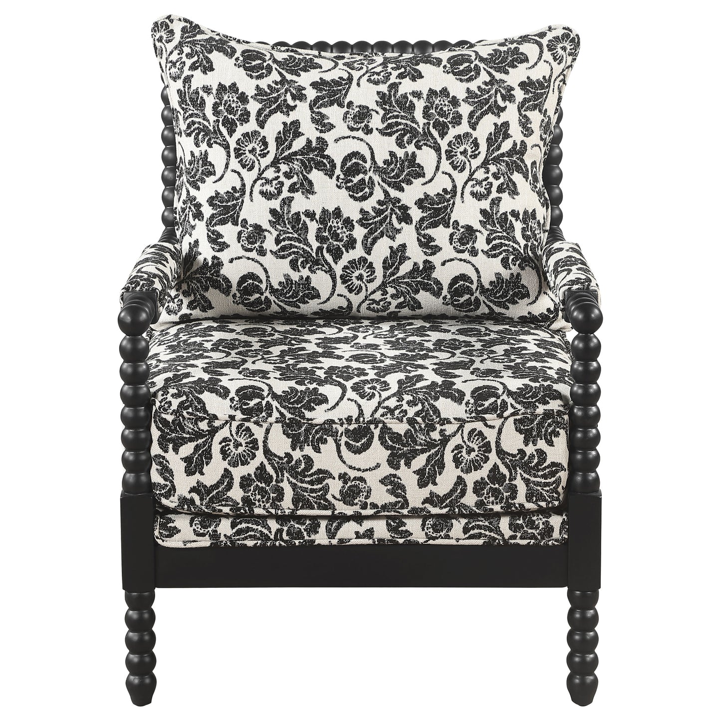Blanchett Traditional Floral Upholstered Bobbin Accent Chair Black