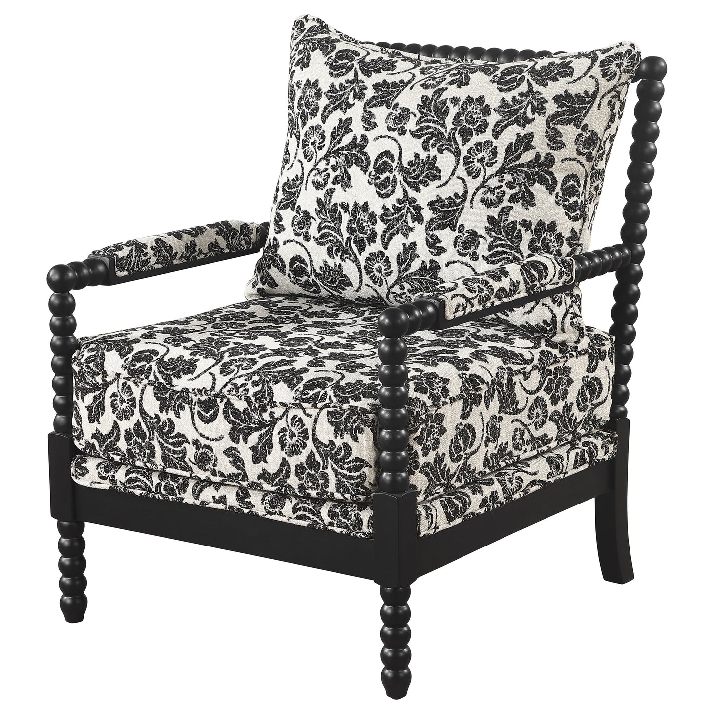 Blanchett Traditional Floral Upholstered Bobbin Accent Chair Black