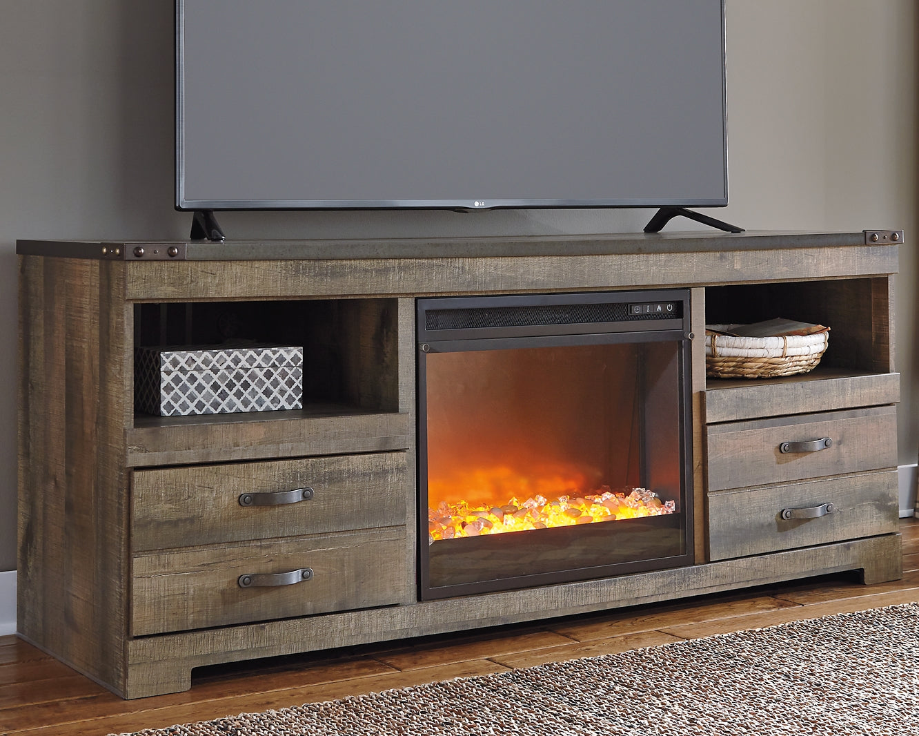 Trinell 63" TV Stand with Electric Fireplace JB's Furniture Furniture, Bedroom, Accessories