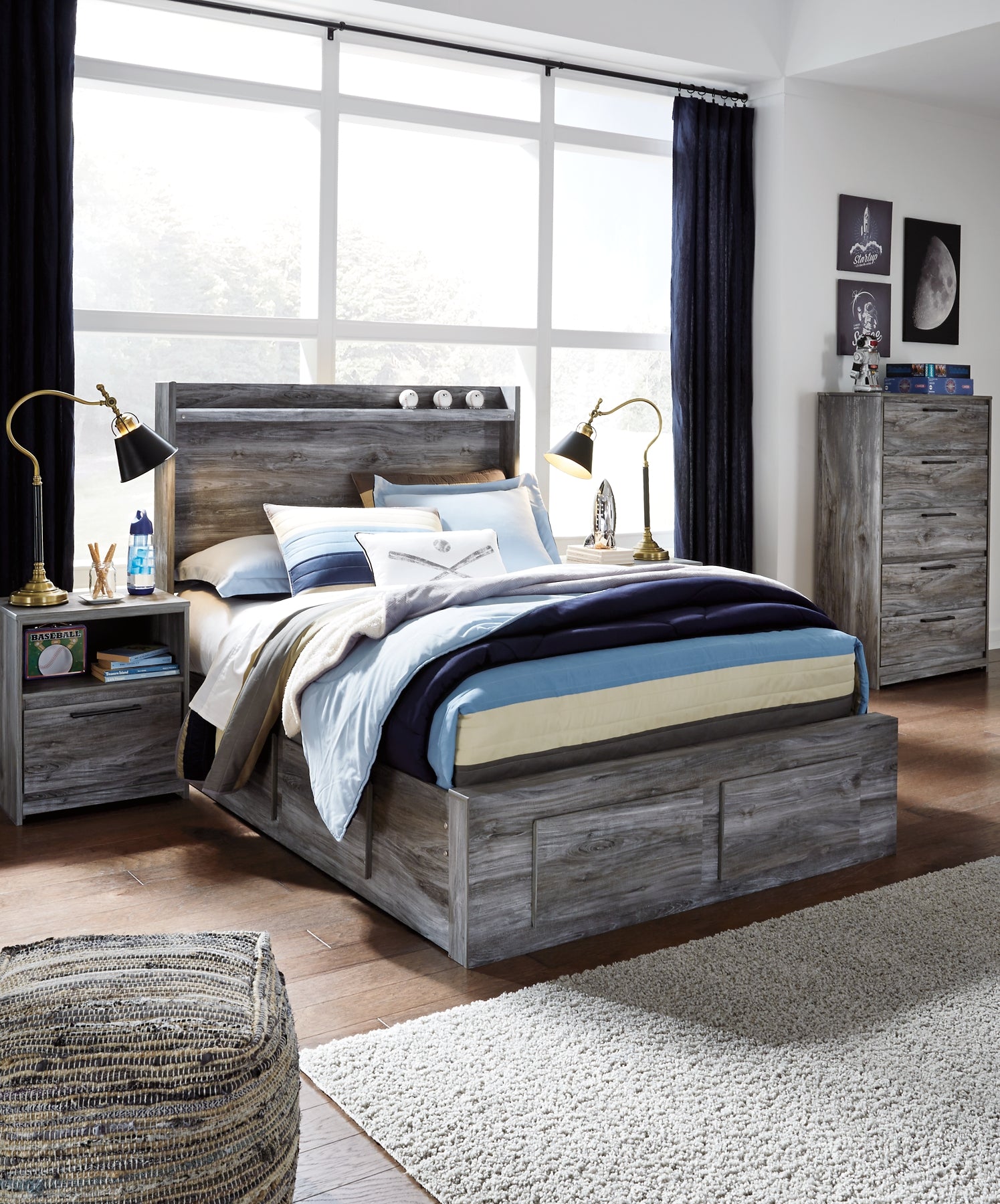 Baystorm Panel Bed With 4 Storage Drawers JB's Furniture Furniture, Bedroom, Accessories