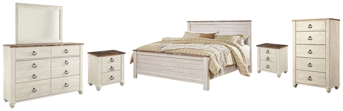 Willowton Queen Panel Bed with Mirrored Dresser, Chest and 2 Nightstands JB's Furniture  Home Furniture, Home Decor, Furniture Store