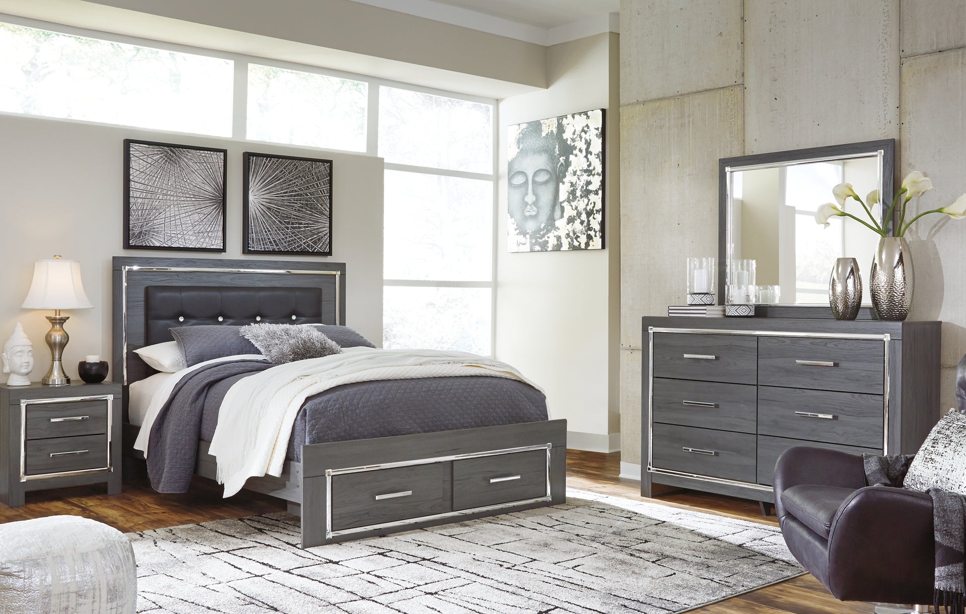 Lodanna Queen Panel Bed with 2 Storage Drawers with Mirrored Dresser, Chest and Nightstand JB's Furniture  Home Furniture, Home Decor, Furniture Store