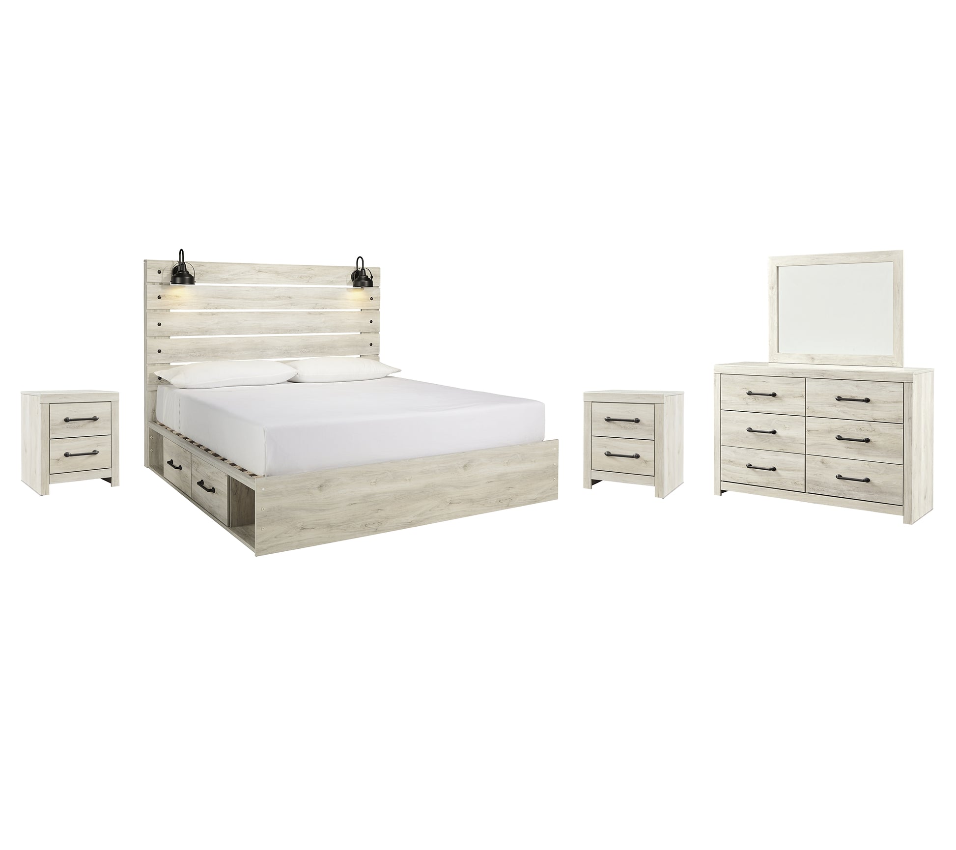 Cambeck Queen Panel Bed with 2 Storage Drawers with Mirrored Dresser and 2 Nightstands JB's Furniture  Home Furniture, Home Decor, Furniture Store