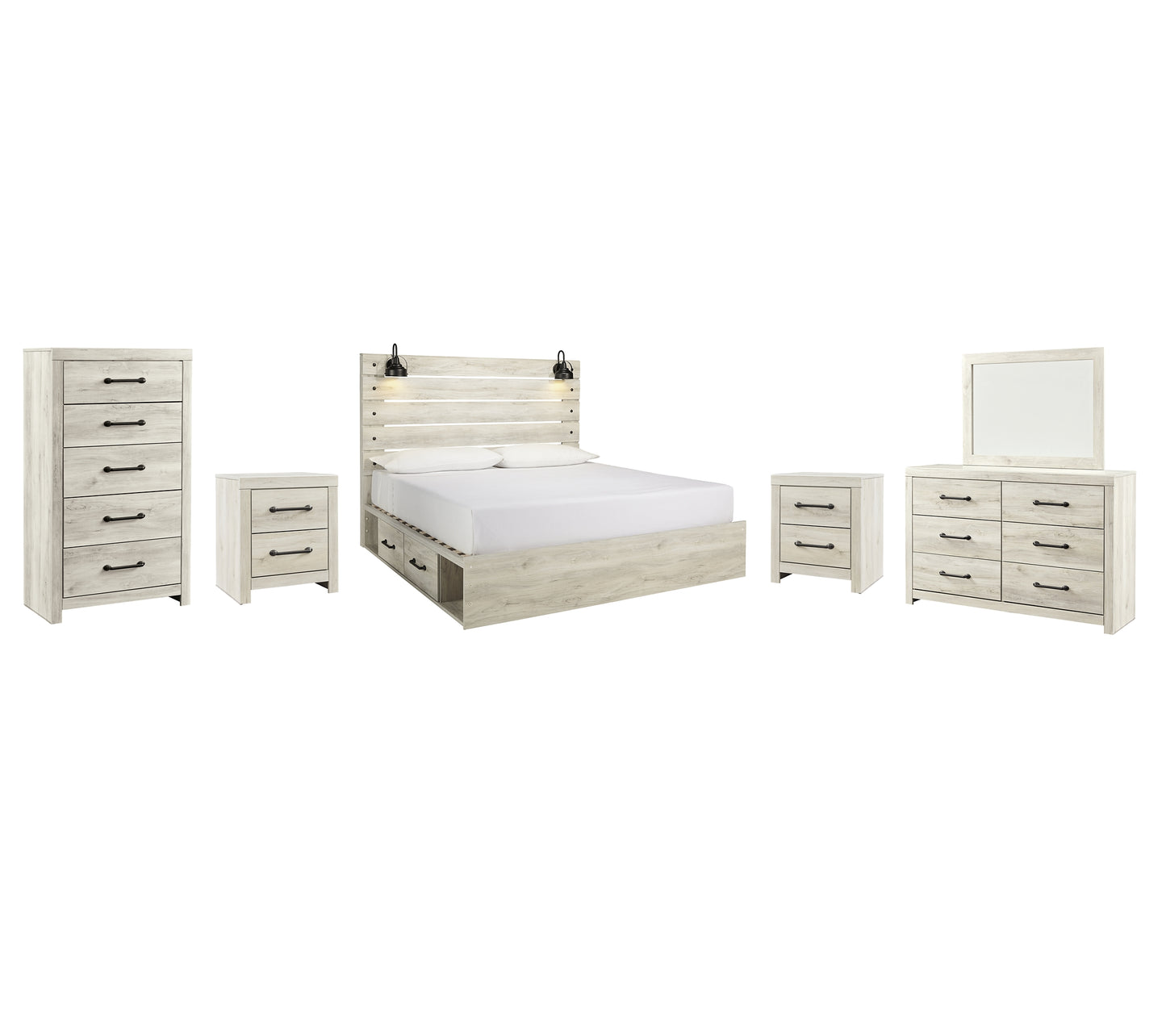 Cambeck King Panel Bed with 4 Storage Drawers with Mirrored Dresser, Chest and 2 Nightstands JB's Furniture  Home Furniture, Home Decor, Furniture Store