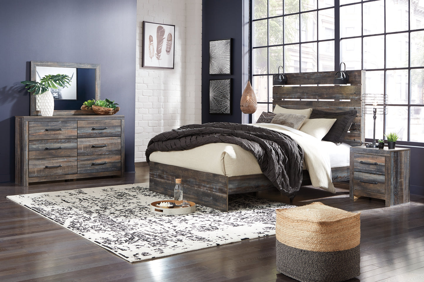 Drystan Queen Panel Bed with 2 Storage Drawers with Mirrored Dresser, Chest and 2 Nightstands JB's Furniture  Home Furniture, Home Decor, Furniture Store