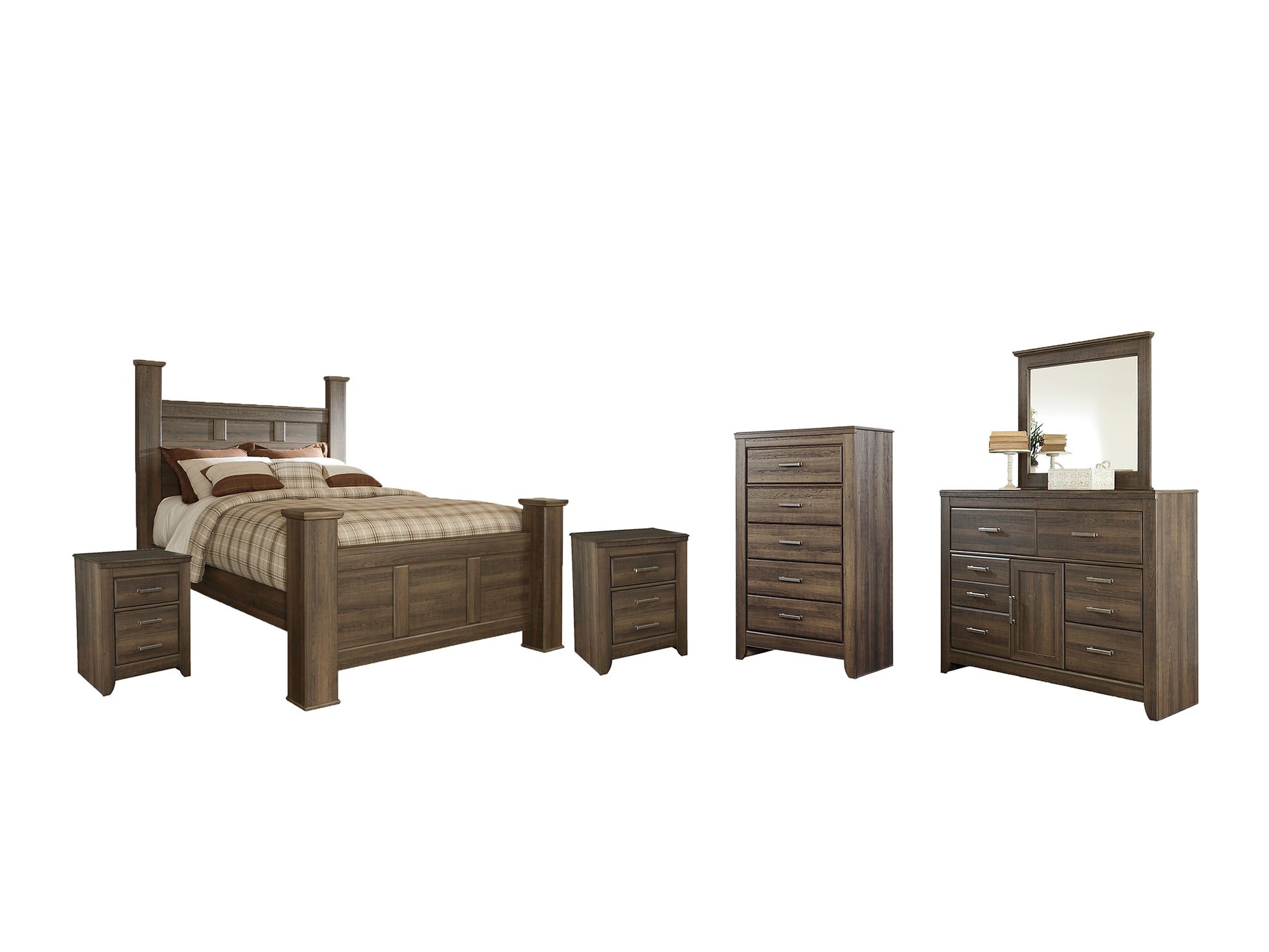 Juararo Queen Poster Bed with Mirrored Dresser, Chest and 2 Nightstands JB's Furniture  Home Furniture, Home Decor, Furniture Store