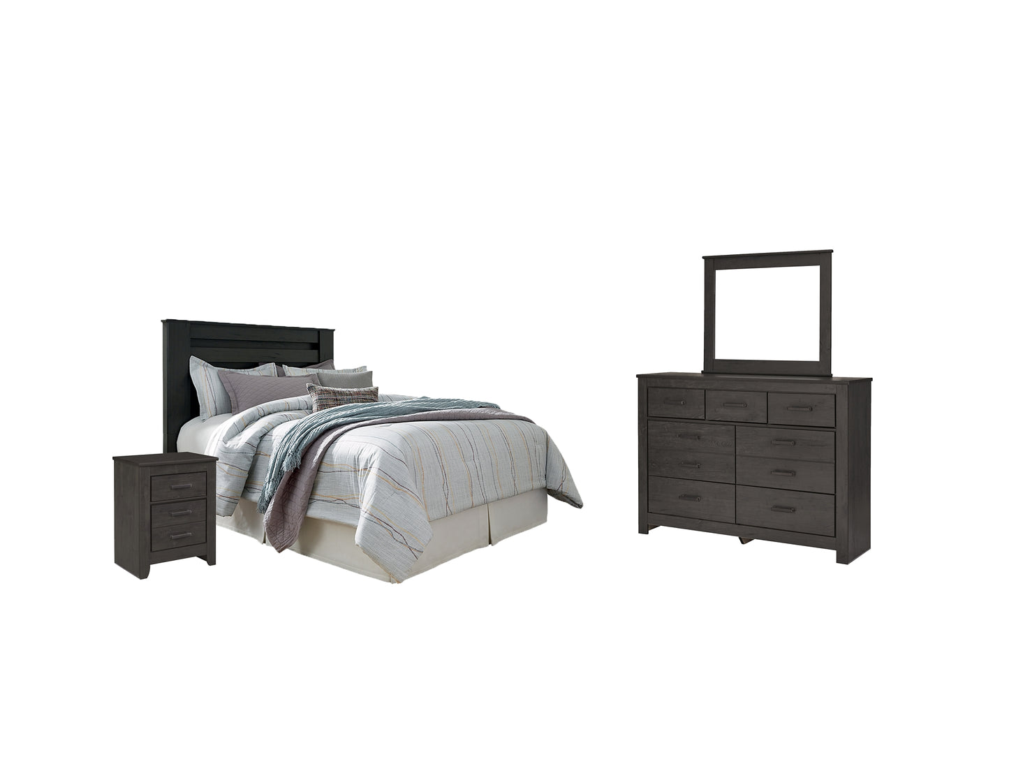 Brinxton Queen/Full Panel Headboard with Mirrored Dresser and 2 Nightstands JB's Furniture  Home Furniture, Home Decor, Furniture Store