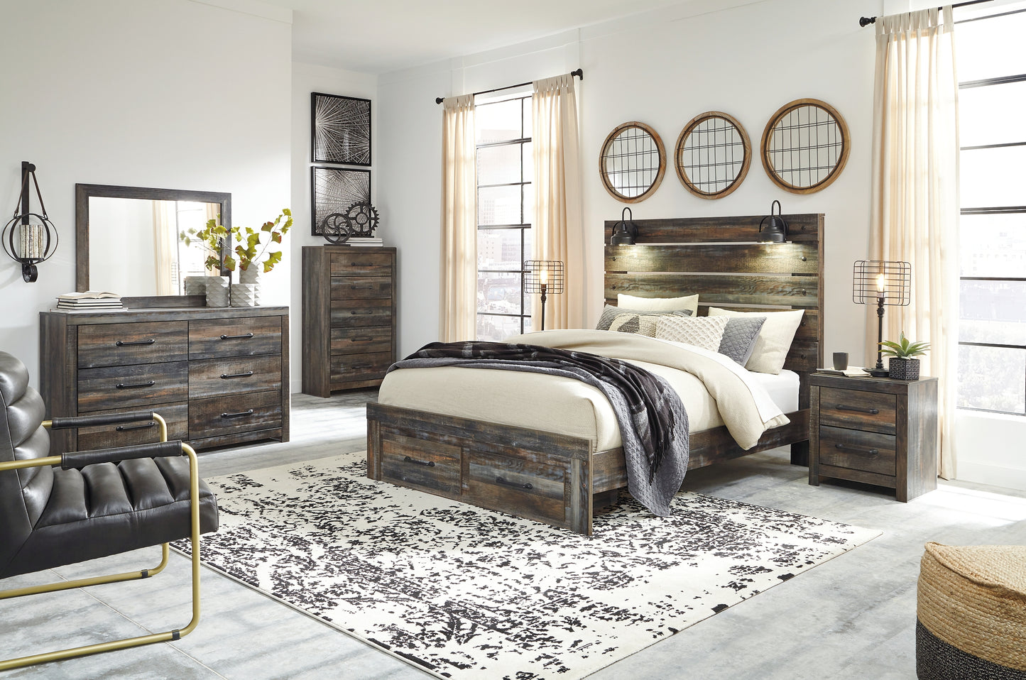 Drystan Queen Panel Bed with 2 Storage Drawers with Mirrored Dresser and Chest JB's Furniture  Home Furniture, Home Decor, Furniture Store