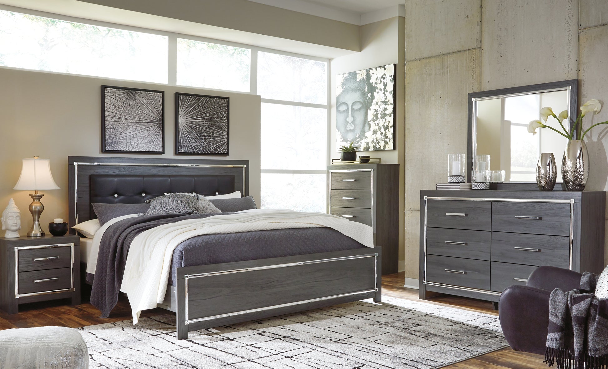 Lodanna King Panel Bed with Mirrored Dresser, Chest and Nightstand JB's Furniture  Home Furniture, Home Decor, Furniture Store