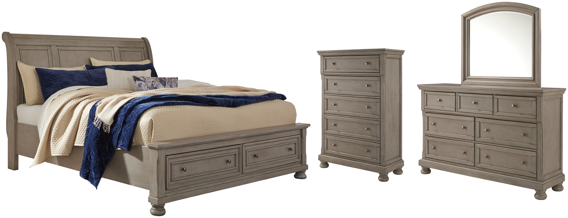 Lettner California King Sleigh Bed with Mirrored Dresser and Chest JB's Furniture  Home Furniture, Home Decor, Furniture Store
