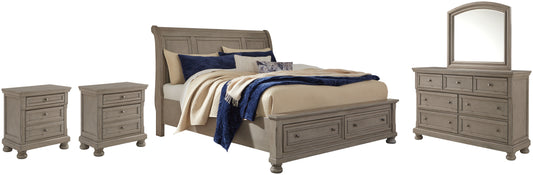 Lettner King Sleigh Bed with 2 Storage Drawers with Mirrored Dresser and 2 Nightstands JB's Furniture  Home Furniture, Home Decor, Furniture Store
