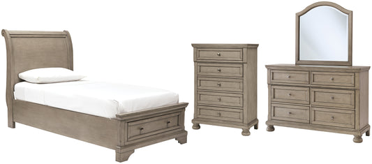 Lettner Twin Sleigh Bed with Mirrored Dresser and Chest JB's Furniture  Home Furniture, Home Decor, Furniture Store