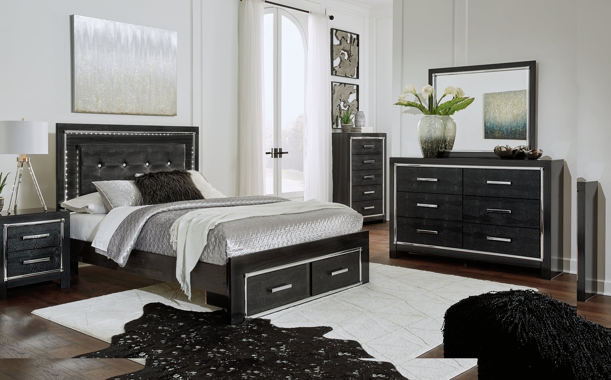 Kaydell Queen Panel Bed with Storage with Mirrored Dresser, Chest and Nightstand JB's Furniture  Home Furniture, Home Decor, Furniture Store