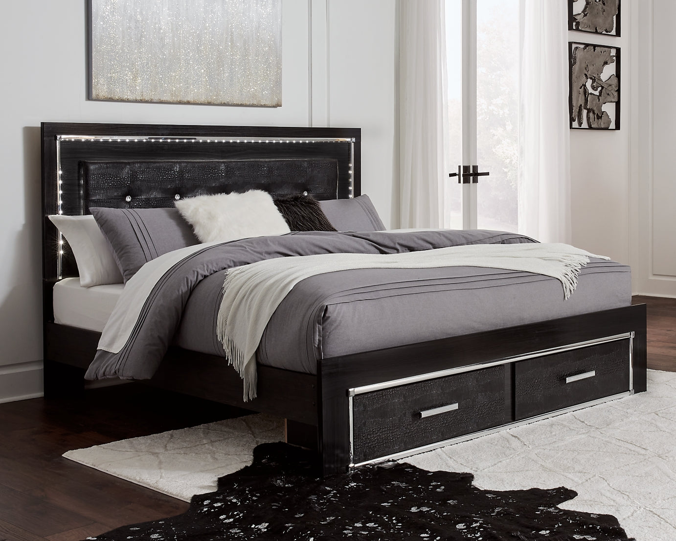 Kaydell King Panel Bed with Storage with Mirrored Dresser and 2 Nightstands JB's Furniture  Home Furniture, Home Decor, Furniture Store