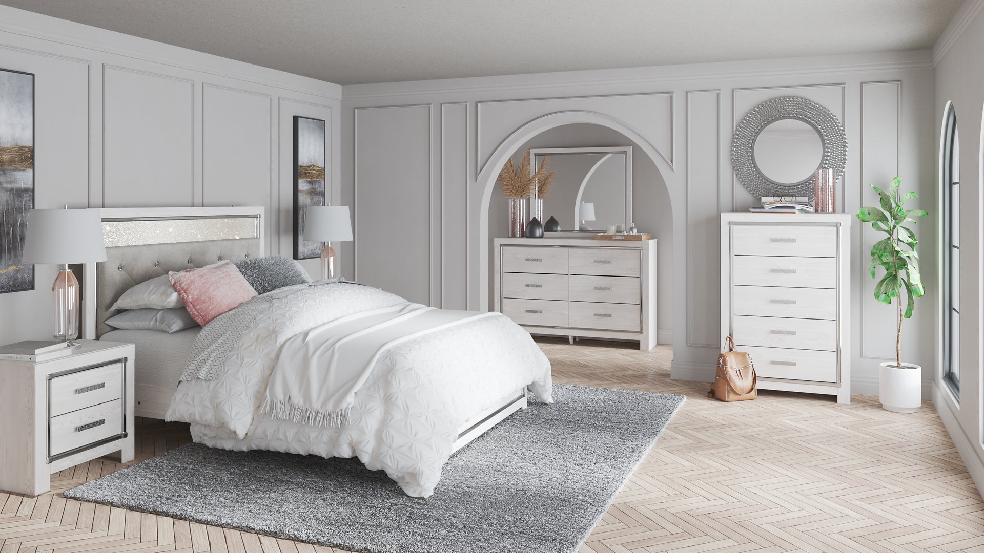 Altyra Queen Panel Headboard with Mirrored Dresser, Chest and 2 Nightstands JB's Furniture  Home Furniture, Home Decor, Furniture Store