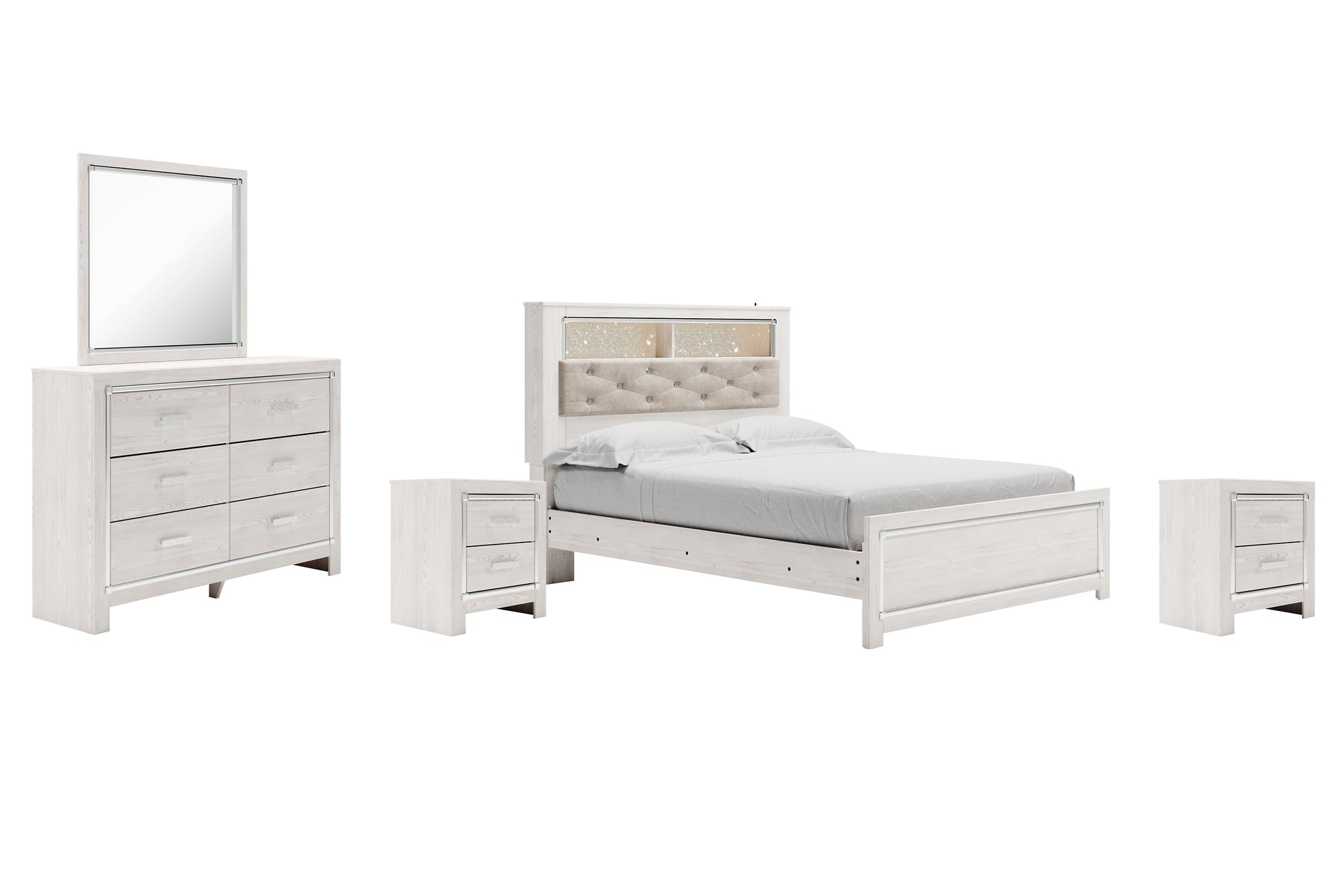 Altyra Queen Panel Bookcase Bed with Mirrored Dresser and 2 Nightstands JB's Furniture  Home Furniture, Home Decor, Furniture Store