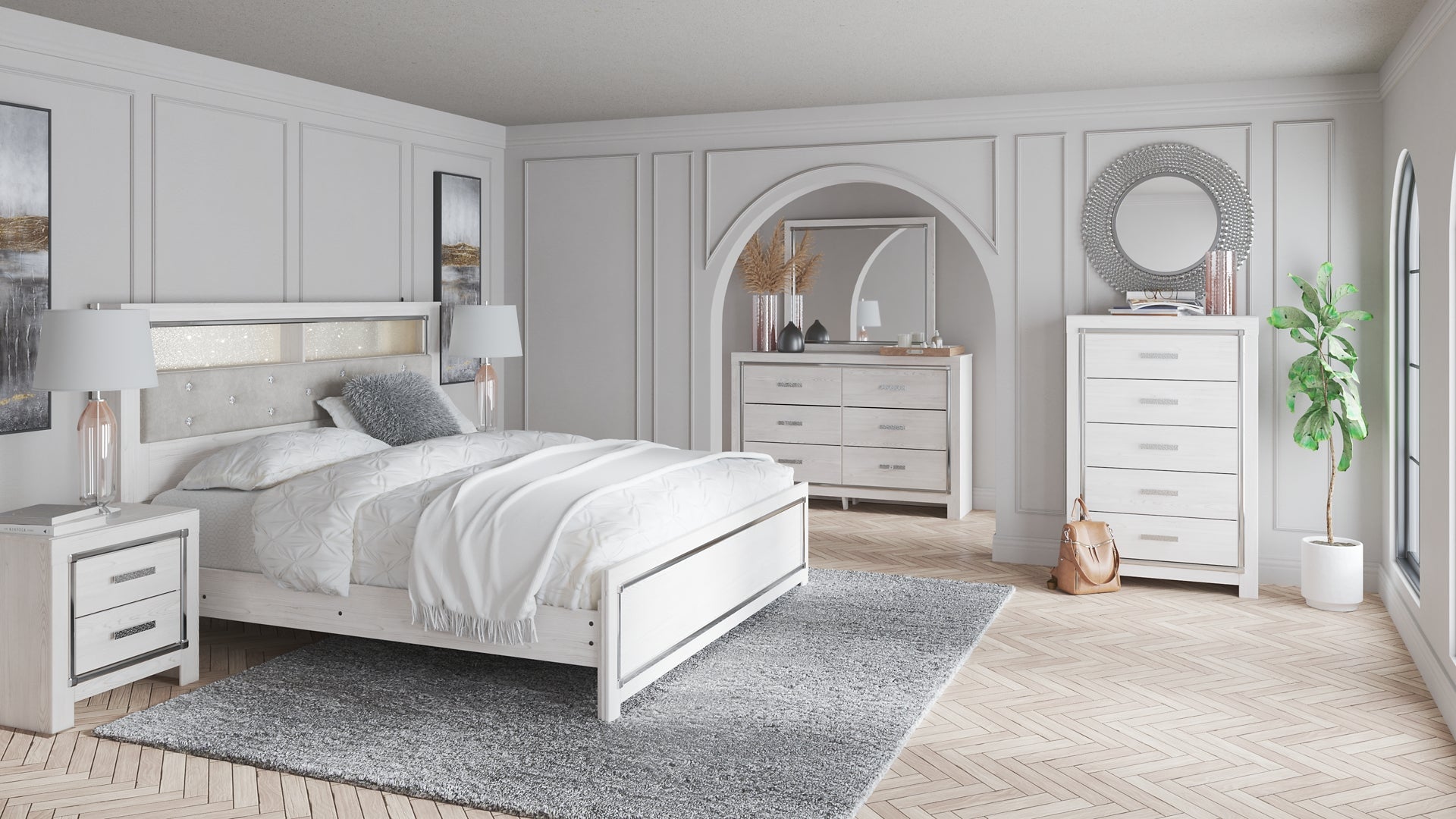 Altyra King Panel Bookcase Bed with Mirrored Dresser and 2 Nightstands JB's Furniture  Home Furniture, Home Decor, Furniture Store