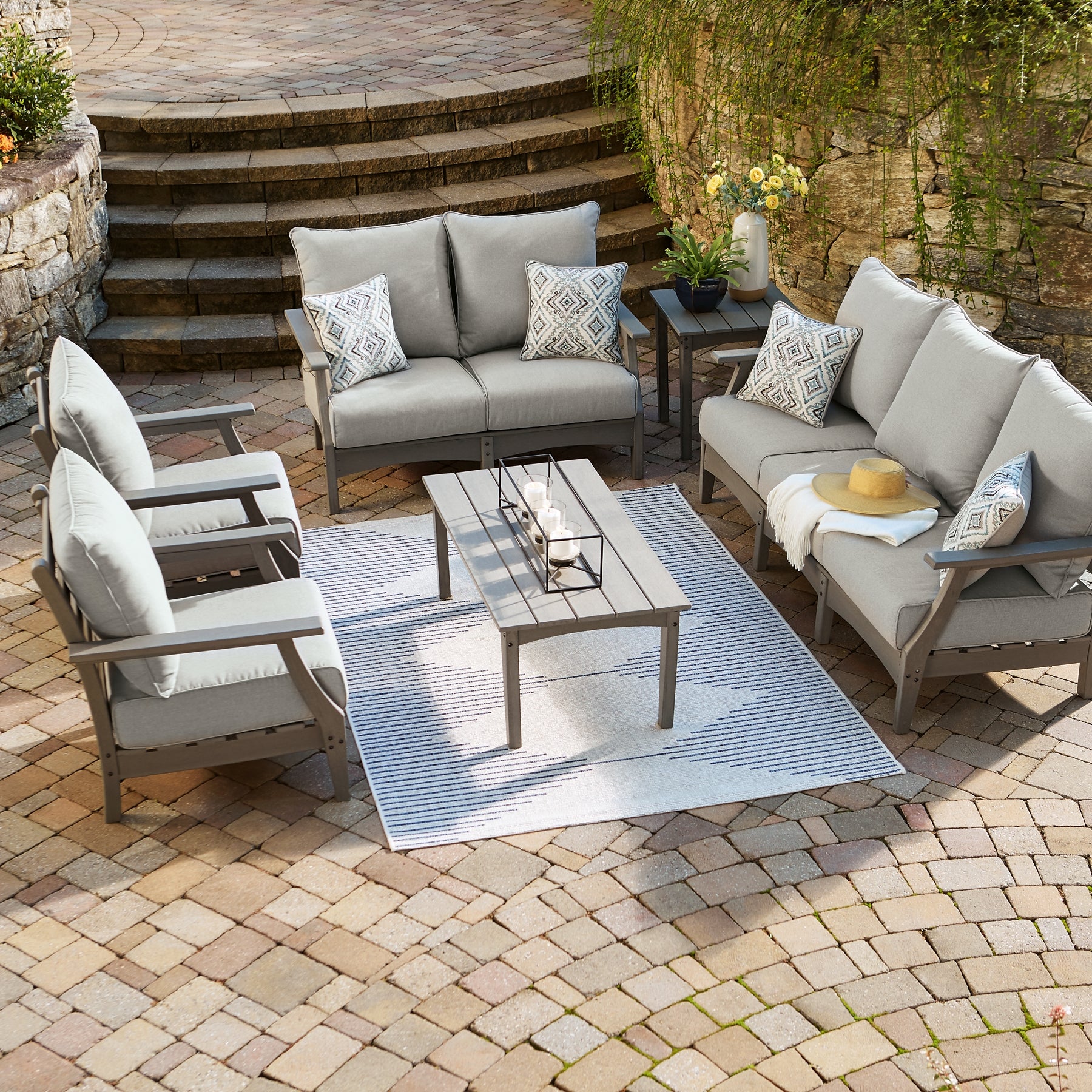 Visola Outdoor Sofa and Loveseat with 2 Lounge Chairs and End Table JB's Furniture Furniture, Bedroom, Accessories