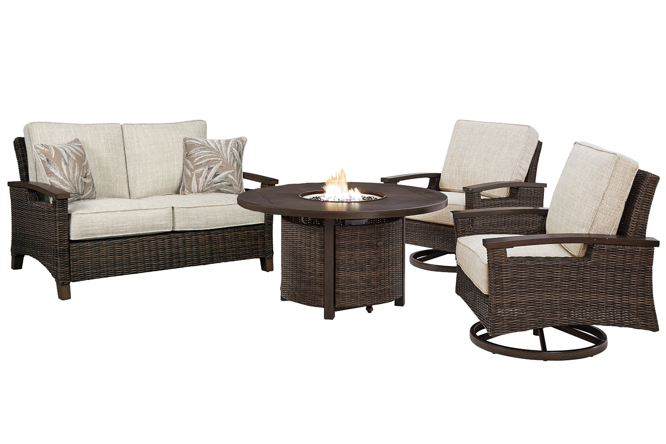 Paradise Trail Outdoor Loveseat and 2 Lounge Chairs with Fire Pit Table JB's Furniture Furniture, Bedroom, Accessories