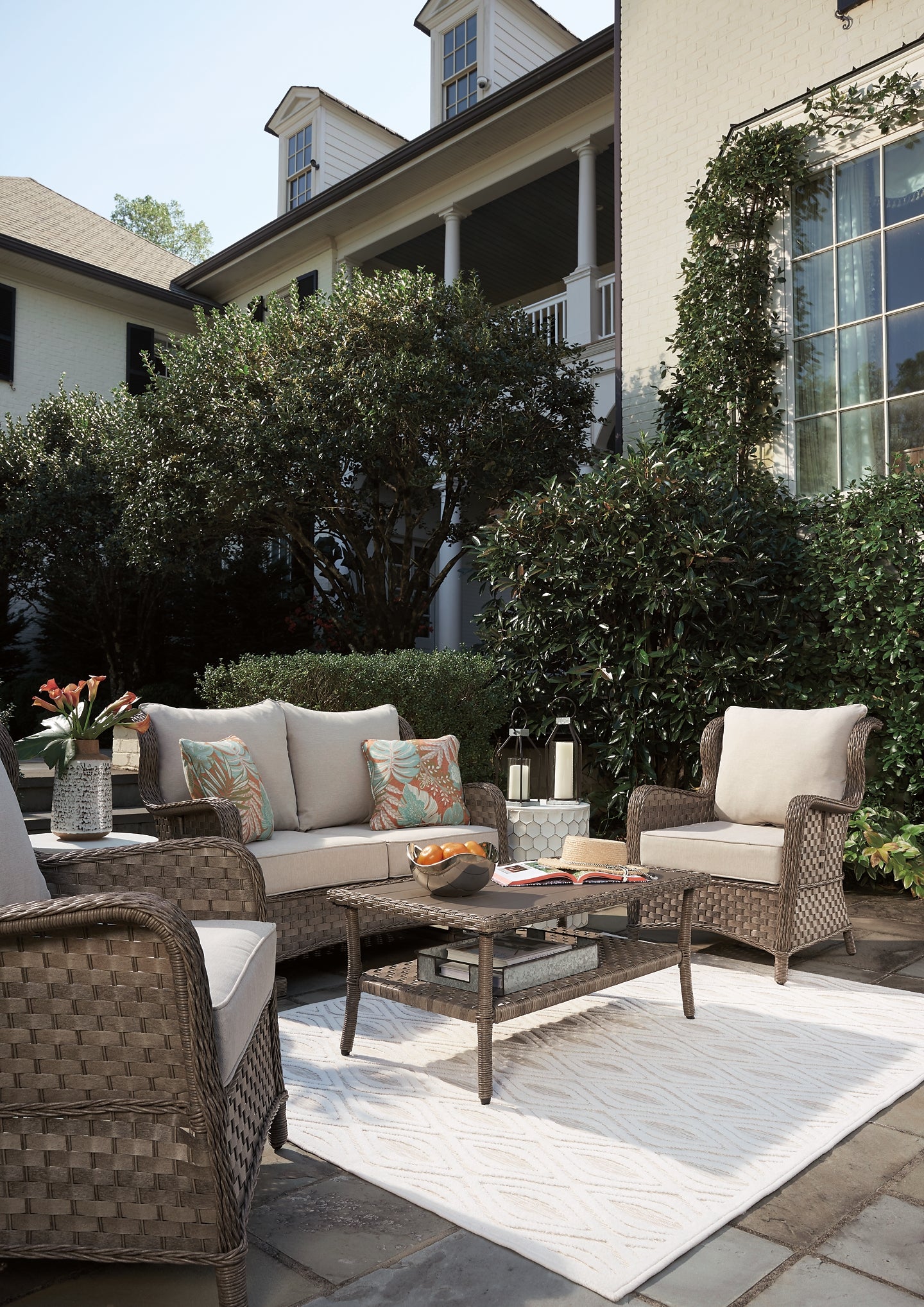 Clear Ridge Outdoor Loveseat and 2 Chairs with Coffee Table JB's Furniture Furniture, Bedroom, Accessories