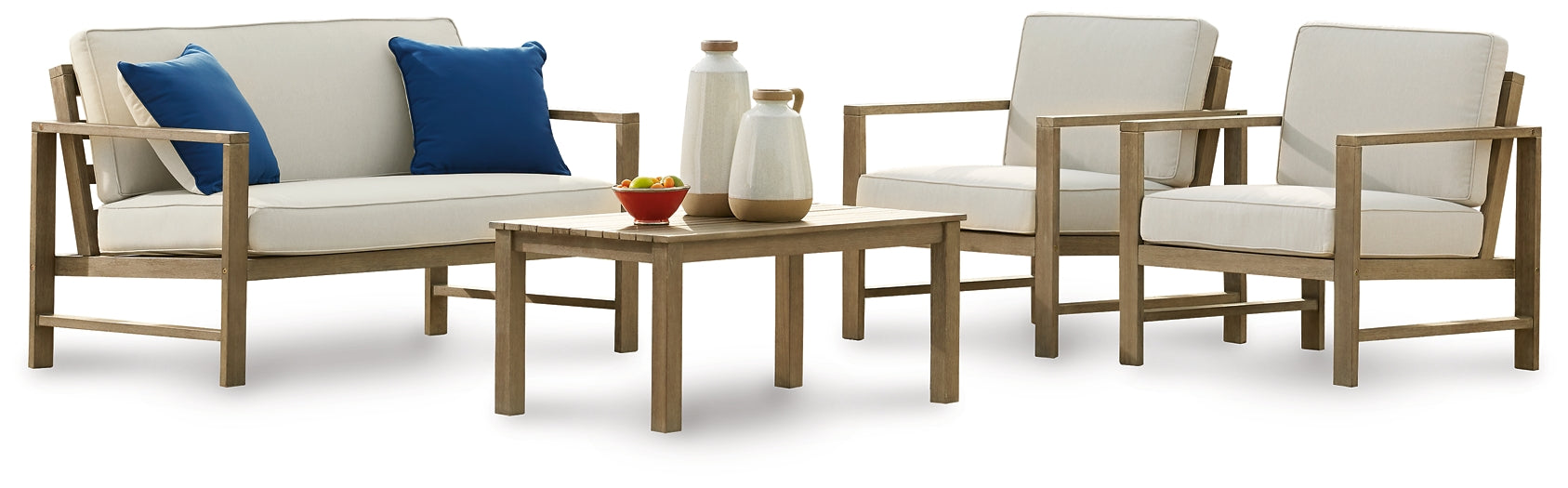 Fynnegan Outdoor Loveseat and 2 Chairs with Coffee Table JB's Furniture Furniture, Bedroom, Accessories