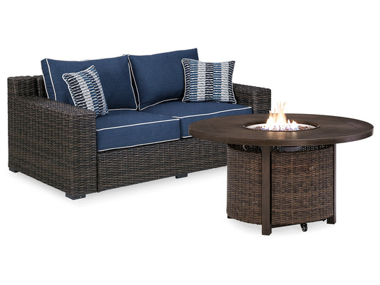 Grasson Lane Outdoor Loveseat with Fire Pit Table JB's Furniture Furniture, Bedroom, Accessories