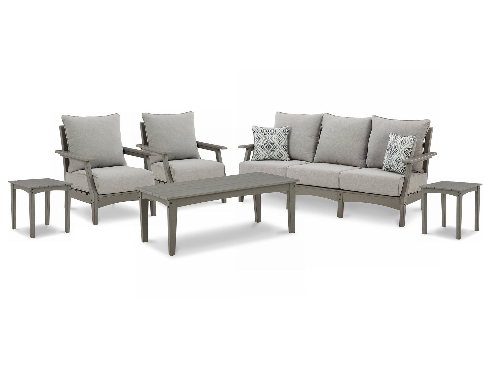 Visola Outdoor Sofa and  2 Lounge Chairs with Coffee Table and 2 End Tables JB's Furniture  Home Furniture, Home Decor, Furniture Store