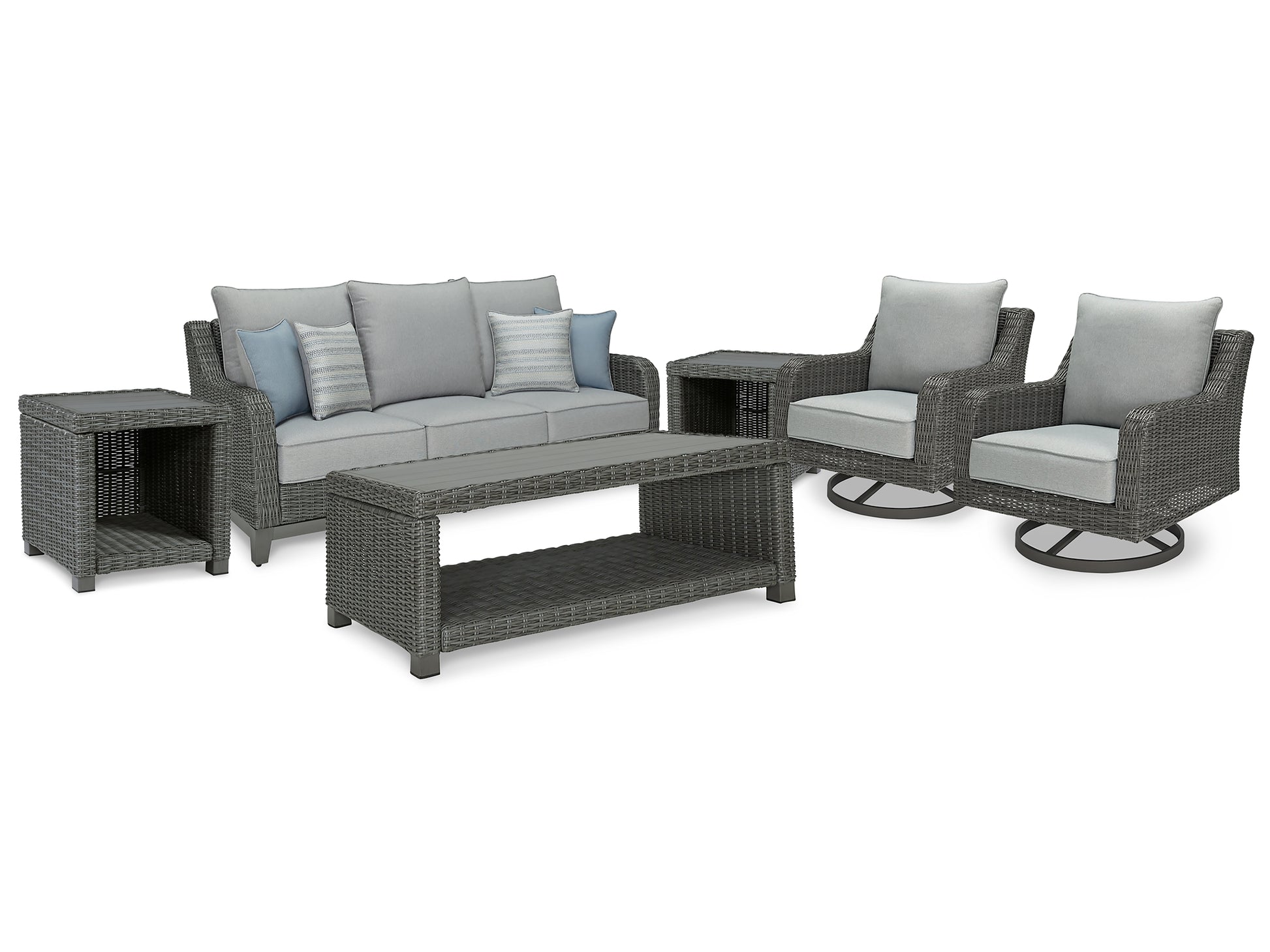 Elite Park Outdoor Sofa and 2 Lounge Chairs with Coffee Table and 2 End Tables JB's Furniture Furniture, Bedroom, Accessories