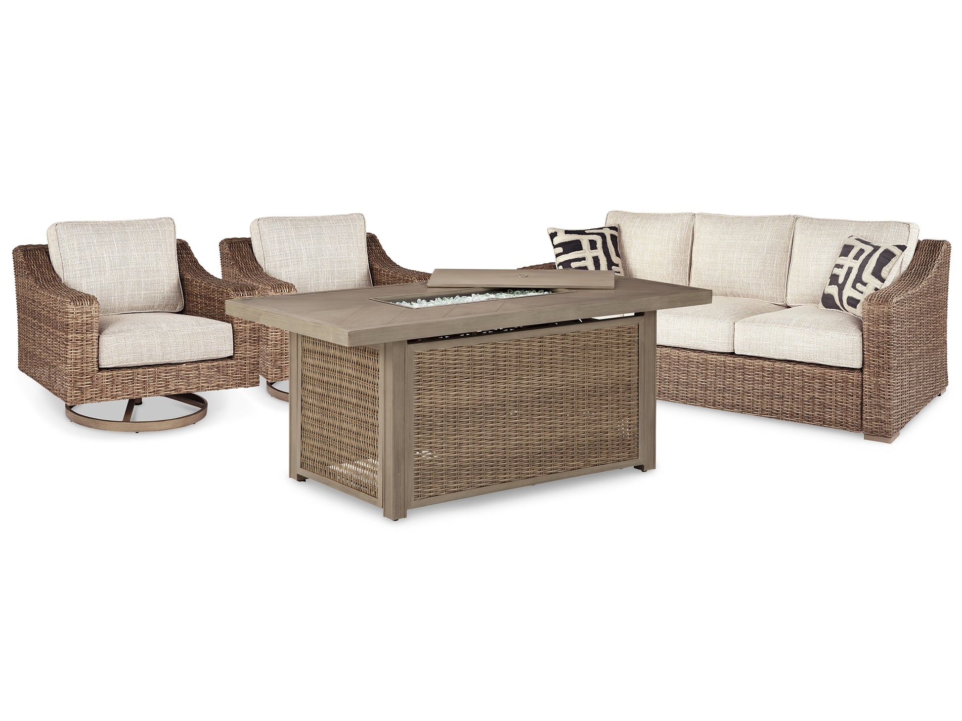 Beachcroft Outdoor Sofa and 2 Lounge Chairs with Fire Pit Table JB's Furniture Furniture, Bedroom, Accessories