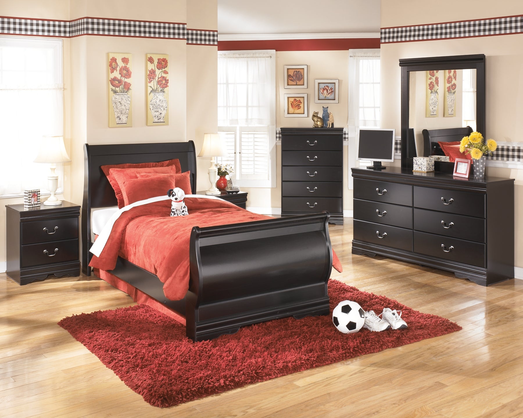 Huey Vineyard Twin Sleigh Bed with Mirrored Dresser, Chest and Nightstand JB's Furniture  Home Furniture, Home Decor, Furniture Store