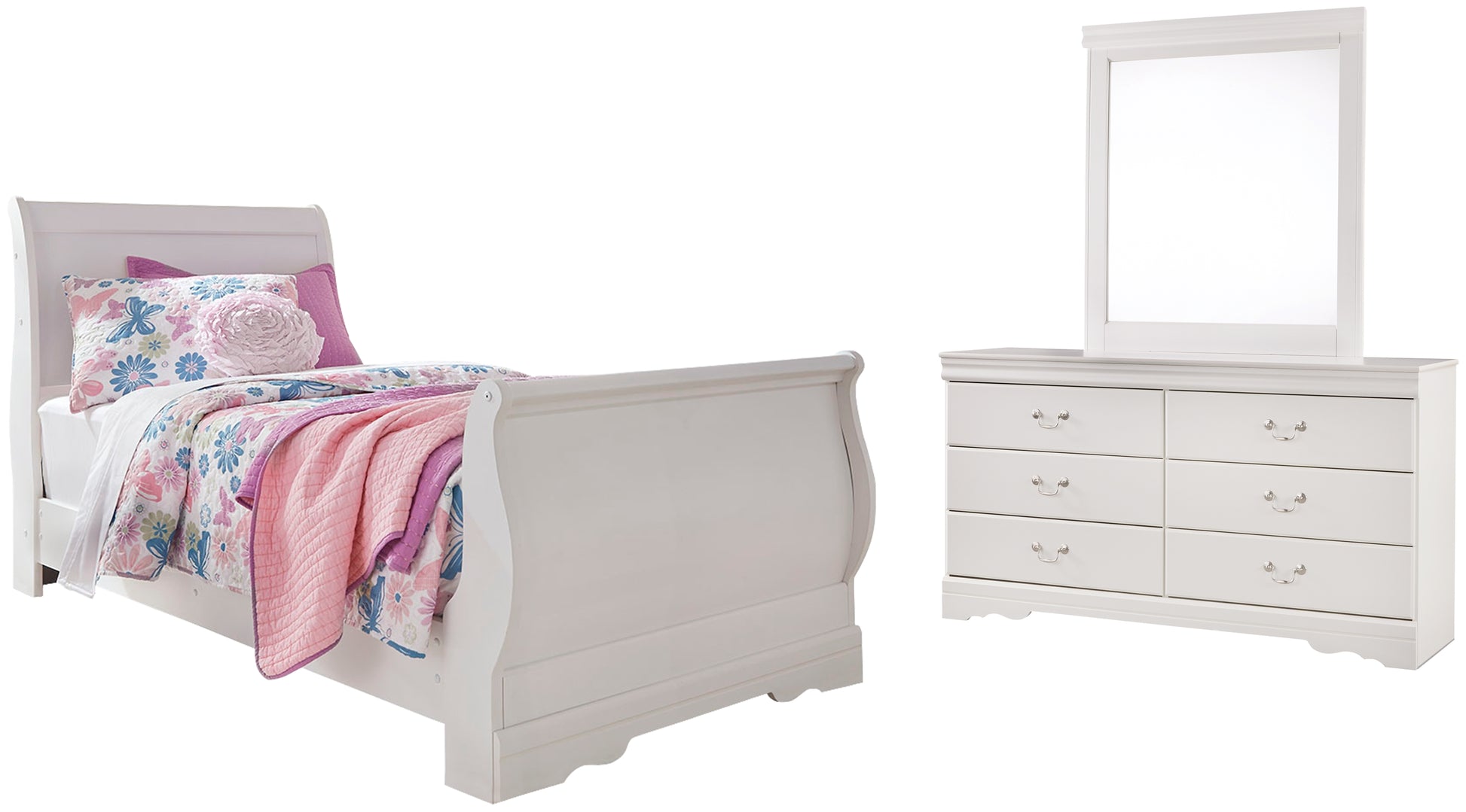 Anarasia Twin Sleigh Bed with Mirrored Dresser JB's Furniture  Home Furniture, Home Decor, Furniture Store