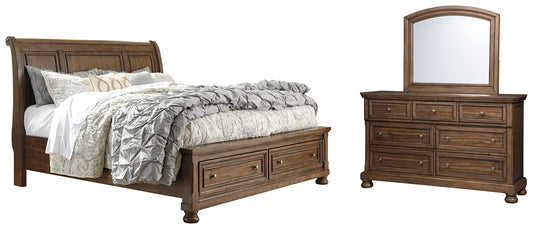 Flynnter Queen Sleigh Bed with 2 Storage Drawers with Mirrored Dresser JB's Furniture  Home Furniture, Home Decor, Furniture Store