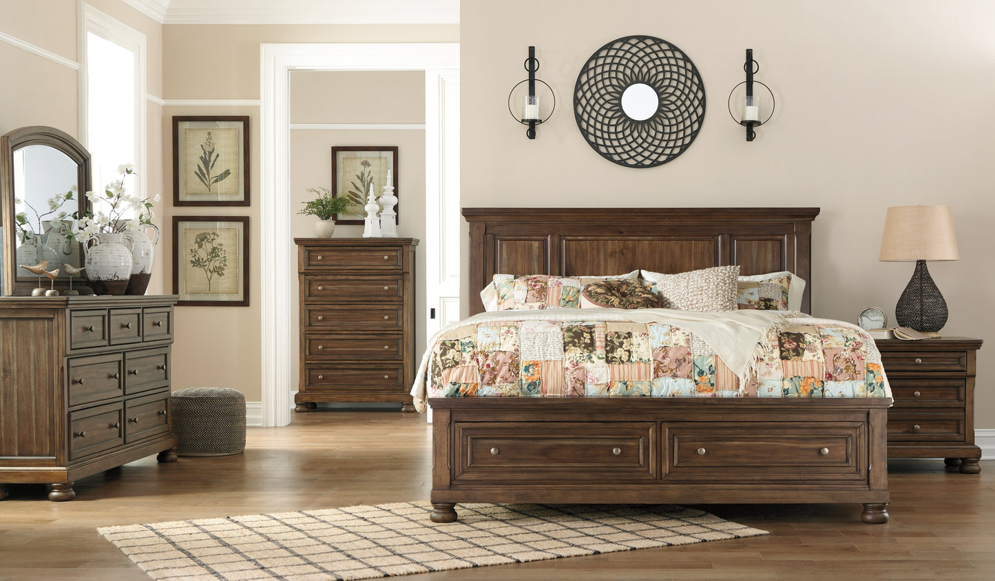 Flynnter California King Panel Bed with 2 Storage Drawers with Mirrored Dresser, Chest and Nightstand JB's Furniture  Home Furniture, Home Decor, Furniture Store
