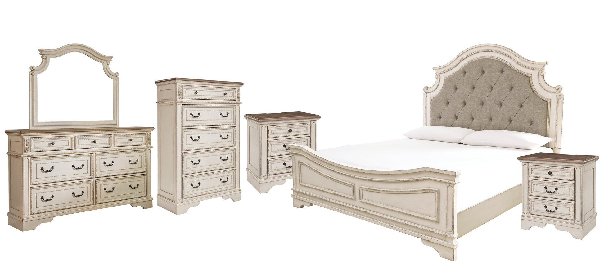 Realyn Queen Upholstered Panel Bed with Mirrored Dresser, Chest and 2 Nightstands JB's Furniture  Home Furniture, Home Decor, Furniture Store