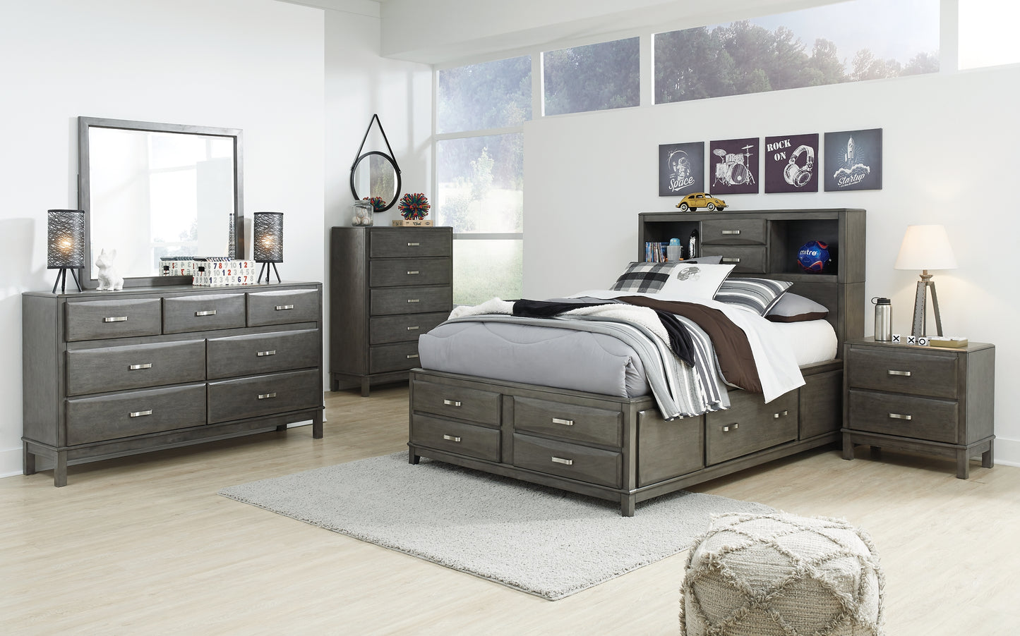 Caitbrook Queen Storage Bed with 8 Storage Drawers with Mirrored Dresser, Chest and Nightstand JB's Furniture  Home Furniture, Home Decor, Furniture Store