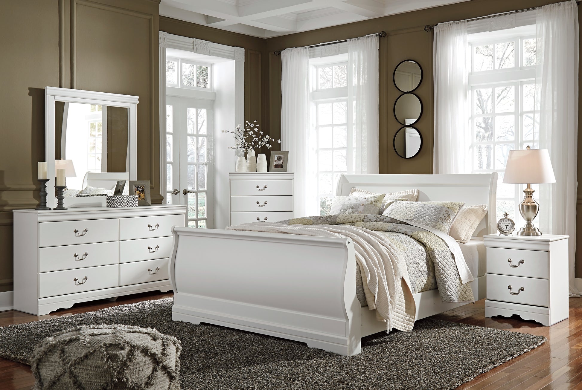 Anarasia Queen Sleigh Bed with Mirrored Dresser, Chest and Nightstand JB's Furniture  Home Furniture, Home Decor, Furniture Store