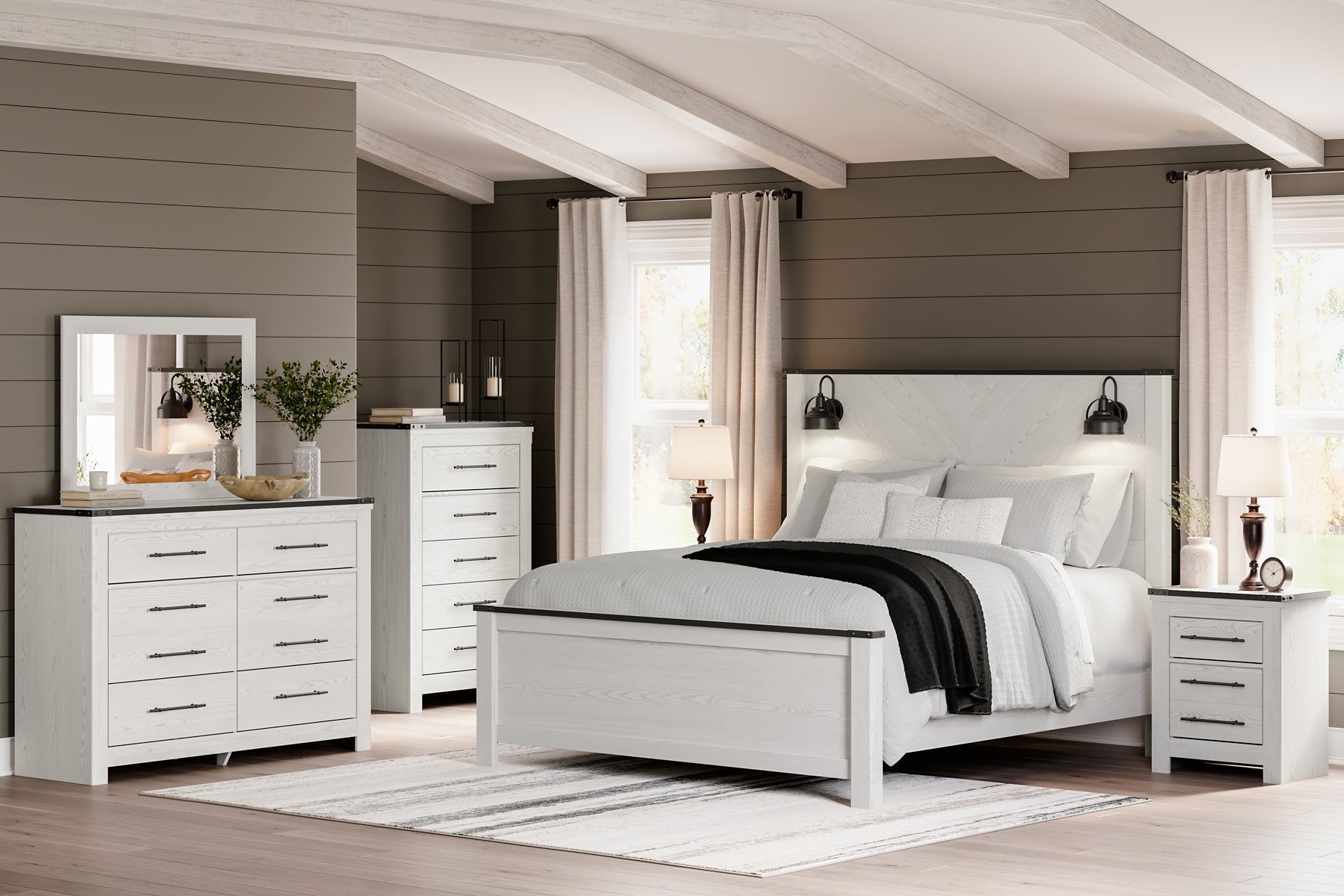 Schoenberg King Panel Bed with Mirrored Dresser, Chest and 2 Nightstands JB's Furniture  Home Furniture, Home Decor, Furniture Store